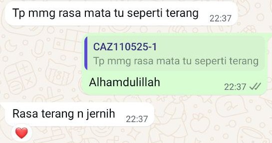 Mesej WhatsApp pelanggan: rasa terang dan jernih